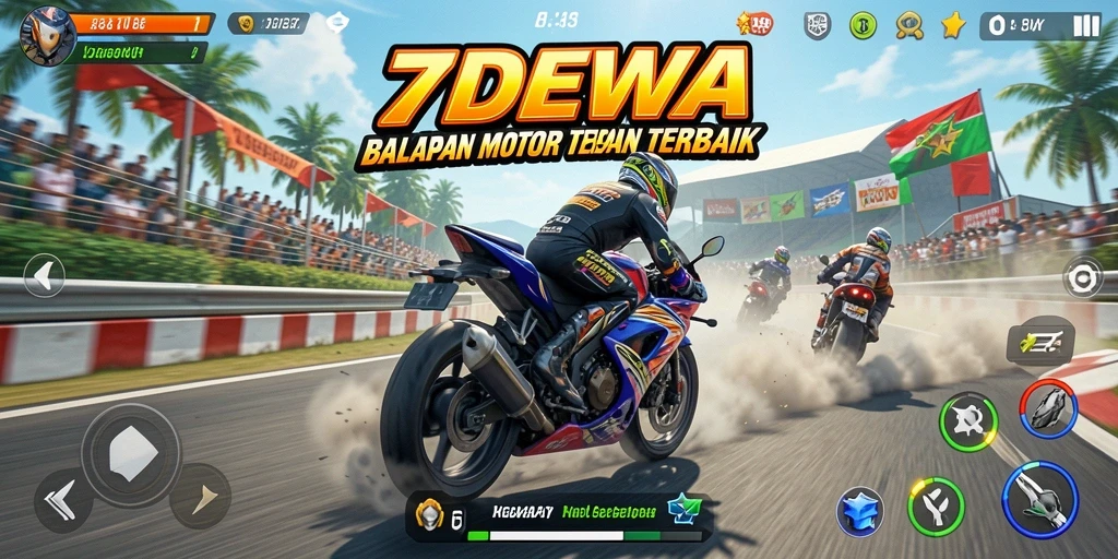Tampilan gameplay seru di 7DEWA dengan balapan motor.