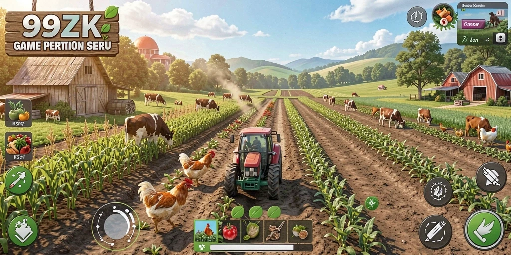 Tampilan menarik dari gameplay 99ZK yang mencerminkan keseruan bertani.