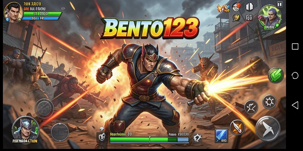 Tampilan gameplay BENTO123 dengan pertarungan seru dan dinamis
