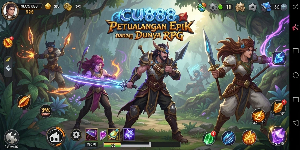 Tangkapan layar CU888 menampilkan aksi pertarungan RPG yang intens.