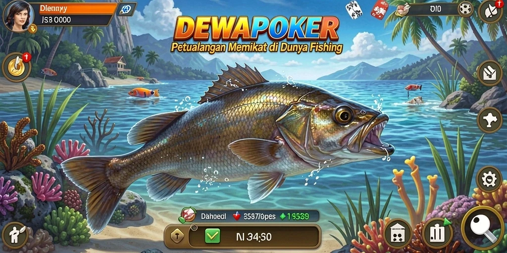 Tampilan gameplay Fishing DEWAPOKER yang menakjubkan.