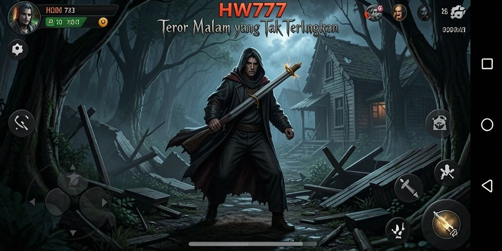 Tangkapan layar gameplay HW777 menampilkan momen menakutkan yang penuh ketegangan.