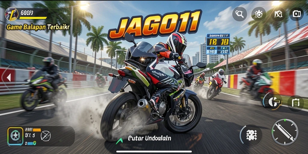 Tampilan gameplay JAGO11 yang menegangkan dan penuh aksi balapan motor.