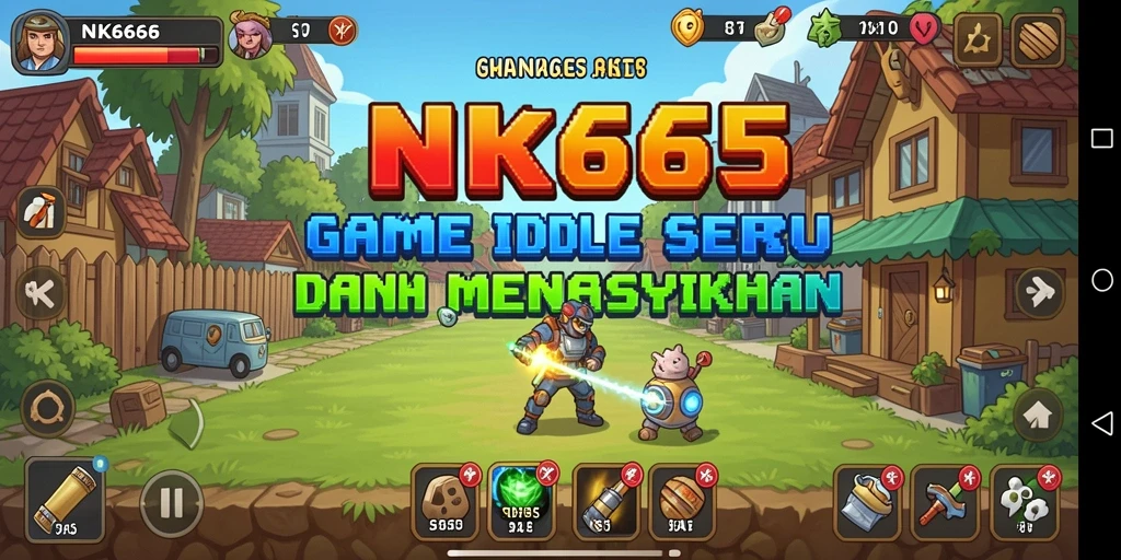 Tampilan gameplay NK666 dengan karakter yang berinteraksi dalam mode Idle.