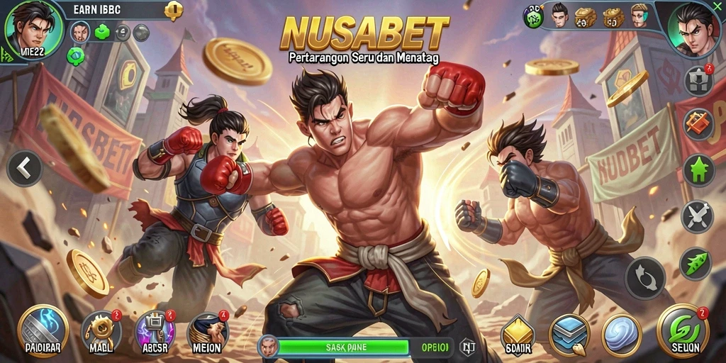 Tampilan gameplay menegangkan dalam NUSABET dengan berbagai karakter bertarung.