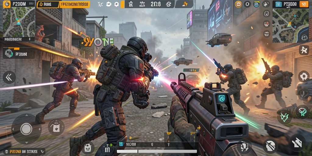 Screenshot P200M menampilkan aksi seru dalam gameplay TPS.
