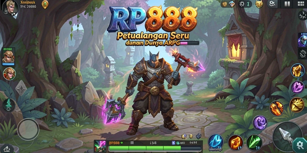 Screenshot gameplay RP888 menampilkan pertarungan seru dalam dunia ARPG yang indah.
