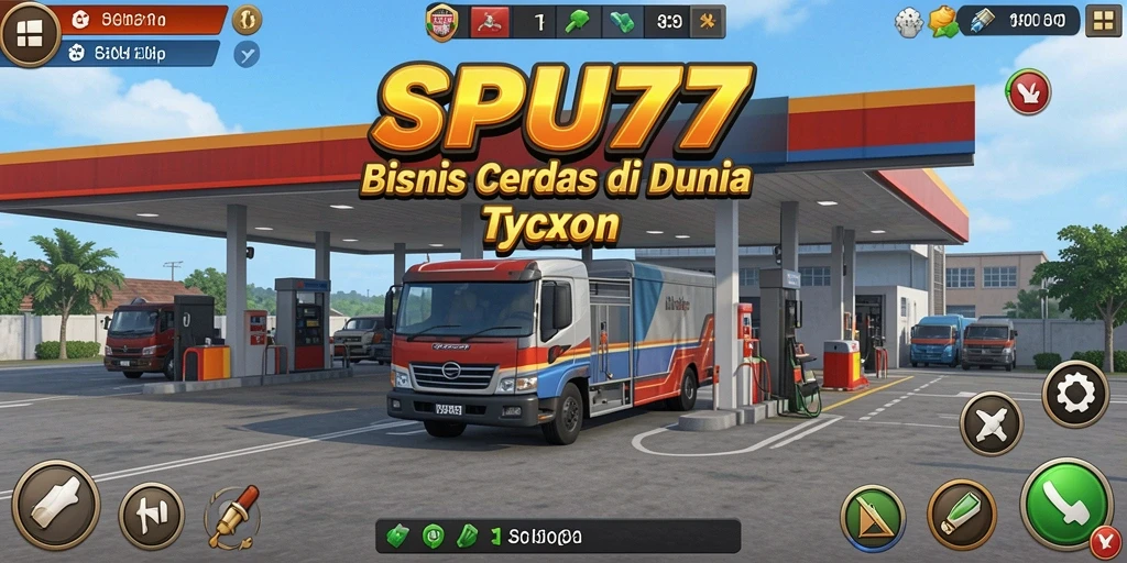 Tampilan gameplay SPBU77 dengan manajemen stasiun pengisian bahan bakar.