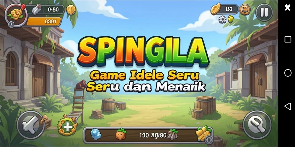 Screenshot SPINGILA menampilkan karakter dan item dalam gameplay Idle.