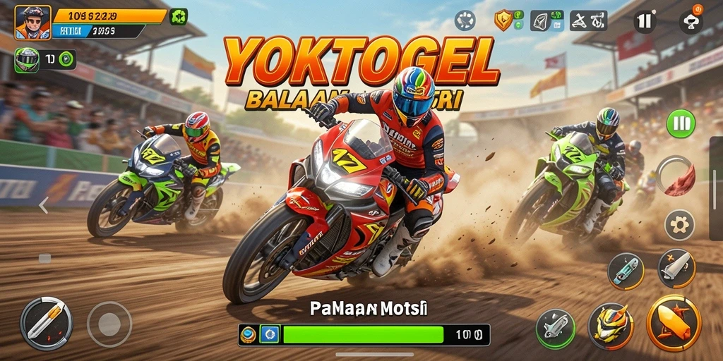 Tangkapan layar dari gameplay seru di YOKTOGEL dengan balapan motor yang menegangkan.